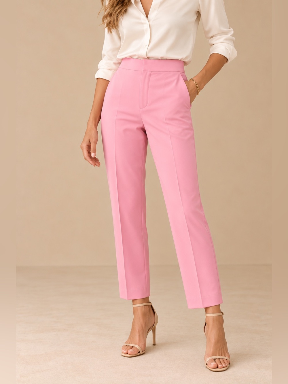 Zara Pink High Waist Straight Leg Ankle Tailored Dress Pants Trousers Size 6